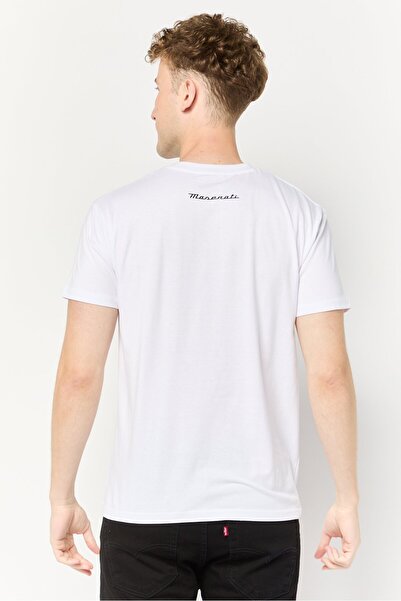 Maserati Men Crew Neck Short Sleeve Brand Logo T-Shirt, White