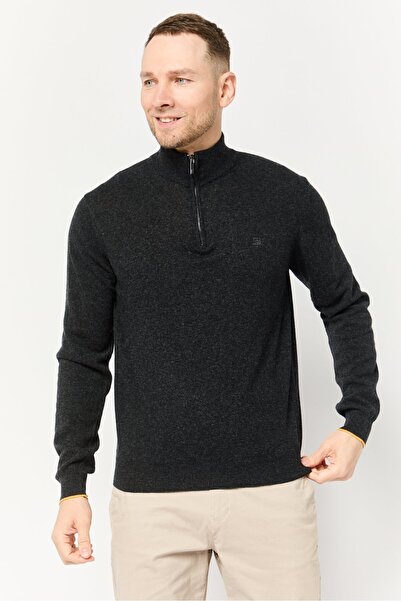 Harmont & Blaine Jeans Men Mock Neck Embroidered Logo Sweater, Dark Grey