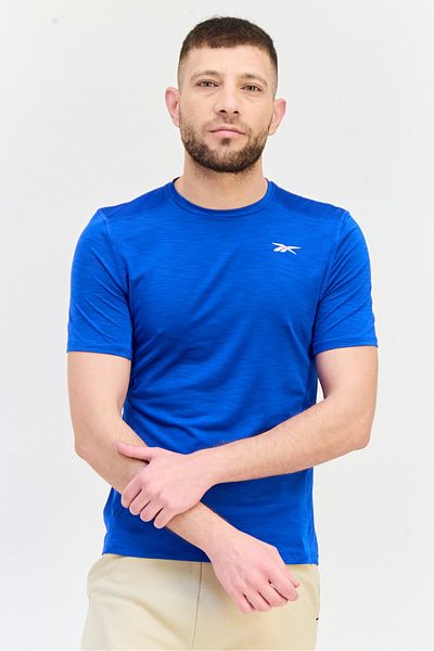 Reebok تي شيرت رياضي رجالي بأكمام قصيرة للتدريب، أزرق
