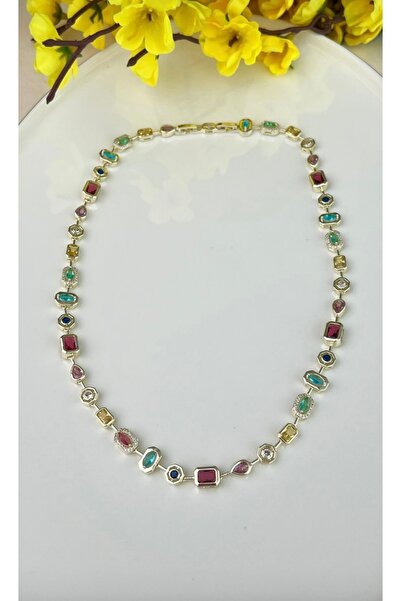 luxyansımalar Colorful Full Lap Gold Necklace