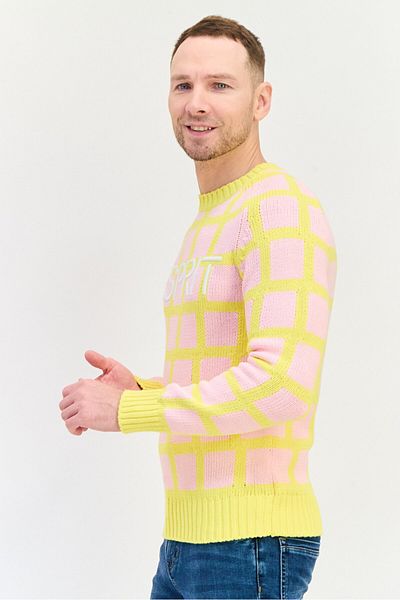 Esprit Men Ribbed Neck Embroidered Logo Knitted Sweater, Multicolor