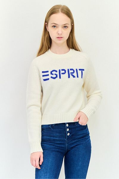 Esprit Women Crew Neck Brand Logo Sweater, Ivory