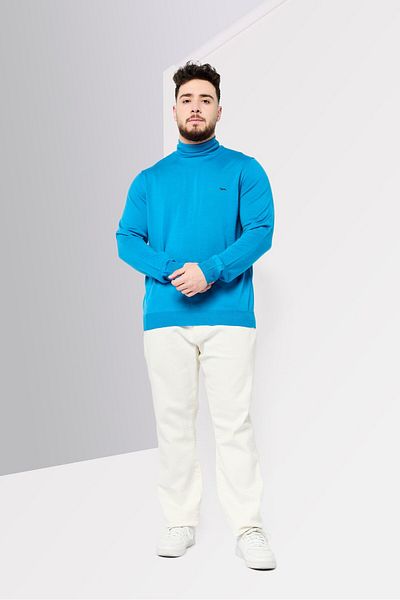 Harmont & Blaine Men High Neck Embroidered Logo Sweater, Blue