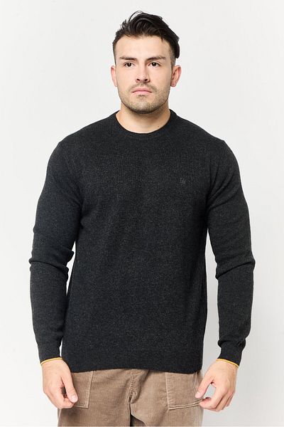 Harmont & Blaine Jeans Men Crew Neck Long Sleeves Embroidered Logo Sweater, Black