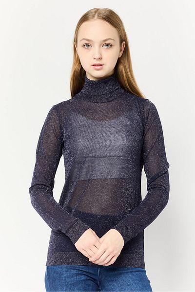 Harmont & Blaine Women Boat Neck Long Sleeves Metallic Sweater, Black