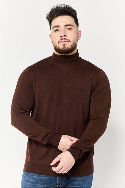 Harmont & Blaine Men Mock Neck Embroidered Logo Sweater, Brown
