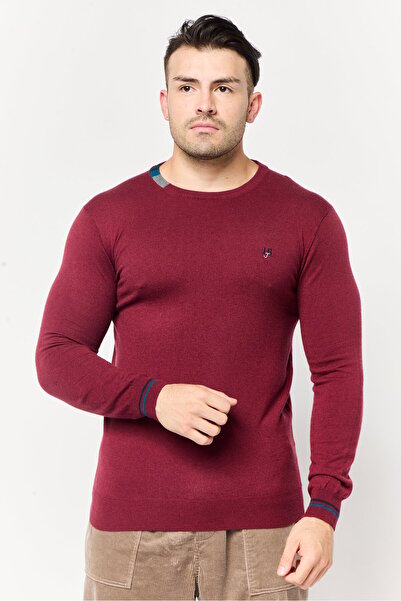 Harmont & Blaine Jeans سترة رجالية بشعار مطرز برقبة دائرية، عنابي اللون