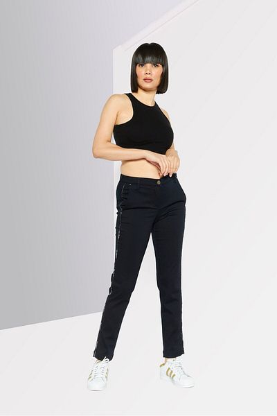 Karl Lagerfeld Women Regular Fit Brand Logo Straight Leg Pants, Dark Navy