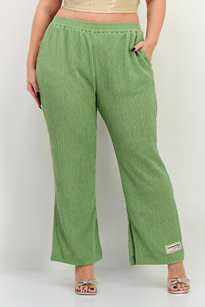 The Giving Movement Women Regular Fit Textured Wide Leg Pants, Sage Green