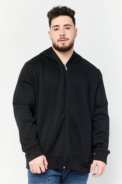 Kangol Men Solid Full Zip Long Sleeves Hoodie, Black