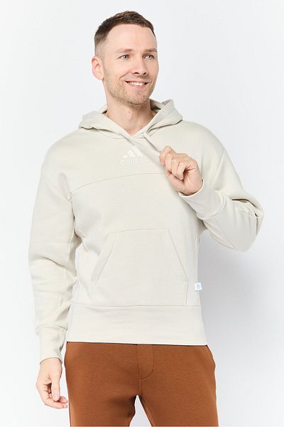 adidas Men Sportswear Fit Embroidered Logo Outdoor Hoodie, Light Beige