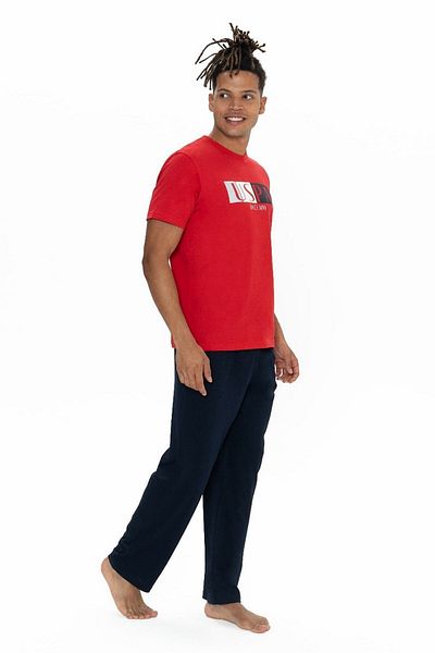 U.S. Polo Assn. U.S. Polo Assn. Men's Red Uspa Printed Long Pajama Set, 100% Cotton Comfortable Fit