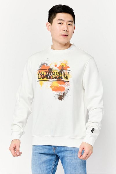 Lamborghini Men Crew Neck Graphic Print Long Sleeves Sweatshirt, White