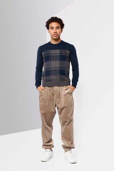 Harmont & Blaine Men Crew Neck Plaid Sweater, Multicolor