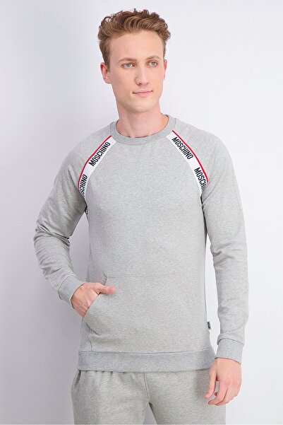 Moschino Men Regular Fit Brand Print Sweater, Grey
