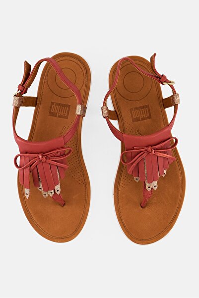 Fitflop Women Tia Fringe Toe Adjustable Buckle Closure Sandals, Rose Red