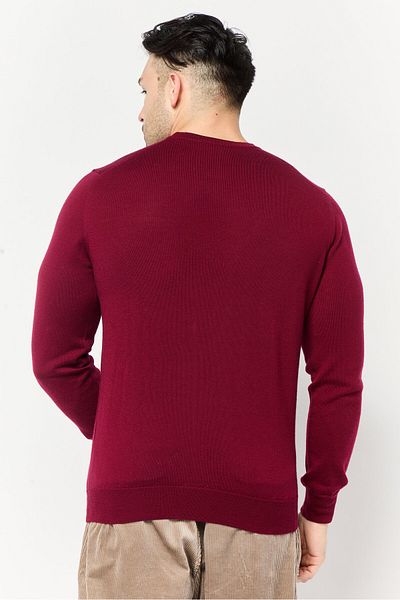 Harmont & Blaine Men Crew Neck Long Sleeve Embroidered Sweater, Maroon