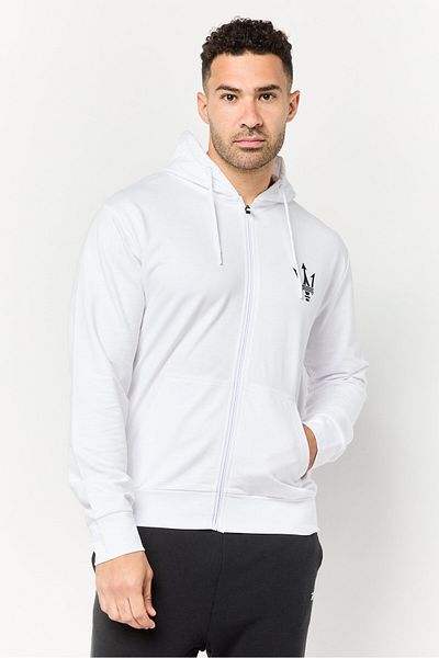 Maserati Men Brand Logo Long Sleeves Hoodie, White