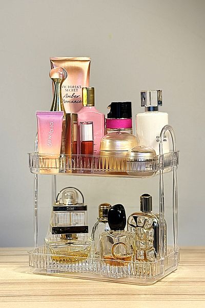 UNIQUE ME Organizator de machiaj cu 2 niveluri Accesoriu cosmetic Diamond Doğantı (poliacril durabil)