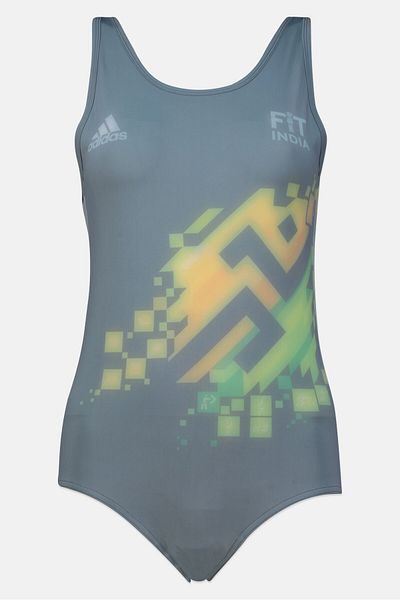 adidas Women One Piece Brand Logo Non Padded Swimsuits, Grey