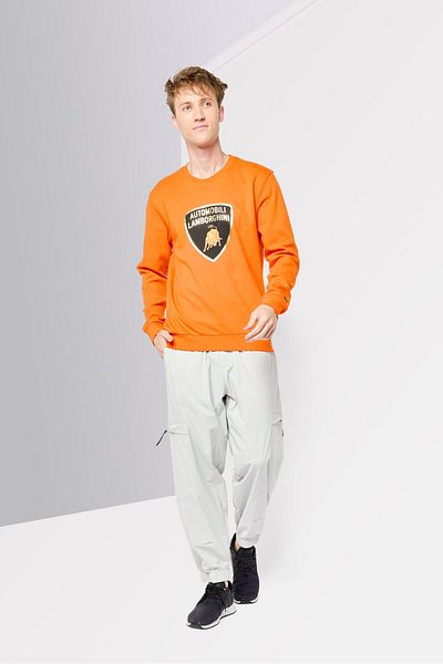 Lamborghini Men Crew Neck Brand Long Sleeves Sweatshirt, Orange