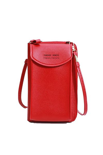 OEM Forever Mineyo Crossbody Bag, Wallet, 2 Pockets, Adjustable Straps, Eco Leather, Red