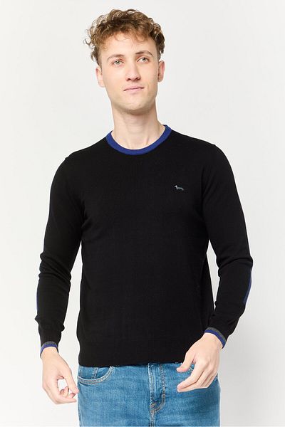 Harmont & Blaine Men Crew Neck Long Sleeves Embroidered Logo Sweater, Black