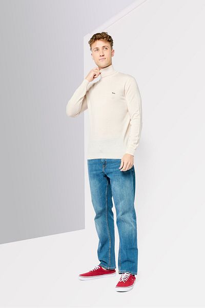 Harmont & Blaine Men Turtle Neck Long Sleeves Embroidered Logo Sweater, Offwhite