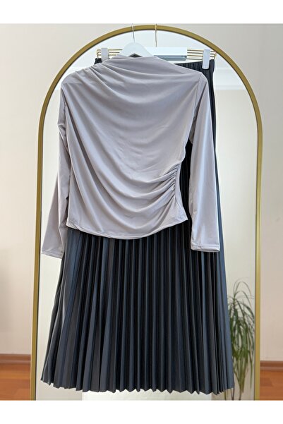 Bahar Altundemir Women's Summer Sandy Blouse Leather Skirt Suit Hijab Skirt B...