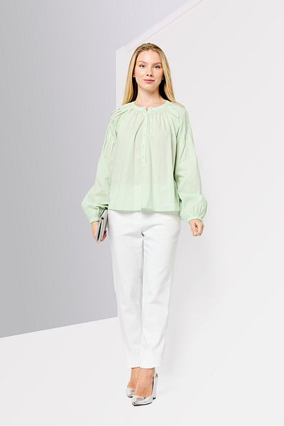 Scotch & Soda Women Henley Neck Long Sleeves Plain Blouse, Mint Green