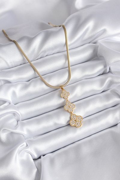 Skygo 316L Steel Gold Color Italian Chain Zircon Stone Clover Model Women's Necklace - TJ-BKO8153