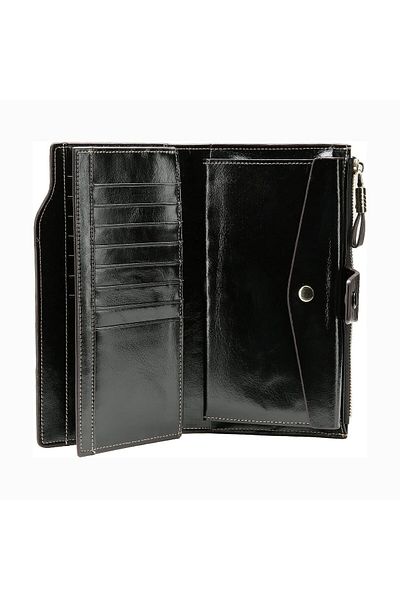OEM Vienod women's wallet, genuine leather, with RFID blocking, black, 19 x 10 x 3 cm