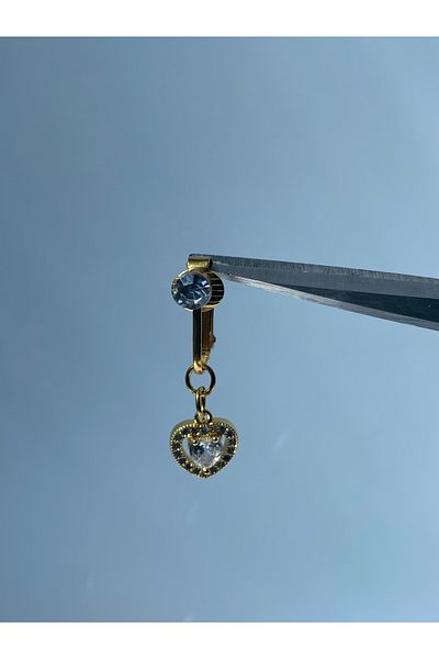 kurukafagift Steel Belly Piercing Magnet Compression Use Stone Dangle Full Heart Model