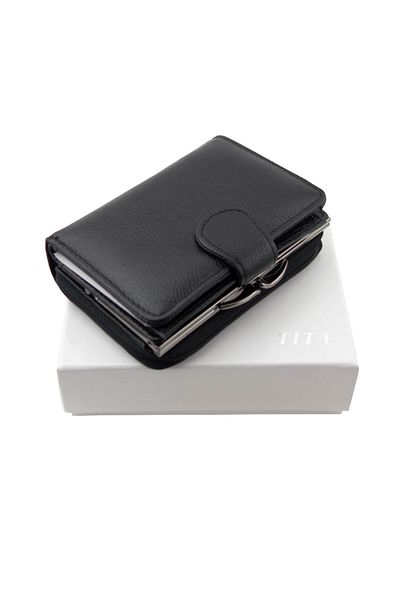 OEM Women's wallet, Black genuine leather, TITA, 9 x 12.5 x 3.5 cm - PR195