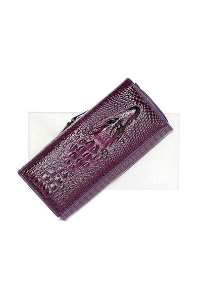 OEM Women's wallet, made of genuine leather, 3D alligator pattern, 18.5 x 9 x 3.5 cm, Purple - PR585
