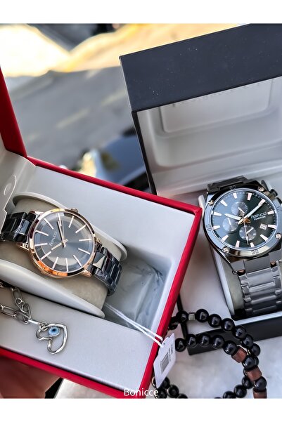 Ferrucci Mavi Gümüş Renk, Çelik Kordon, Sevgili Çift Kol Saatleri Bileklik