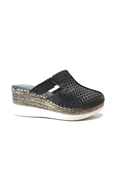 Onlo Ayakkabı Onlo Shoes K-92 Genuine Leather Wedge Heeled Closed Front Women's Slippers
