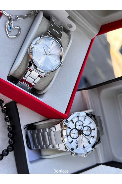 Ferrucci Brand Steel Cord,Silver Color, Lover Couple Wristwatches Rosary Bracelet