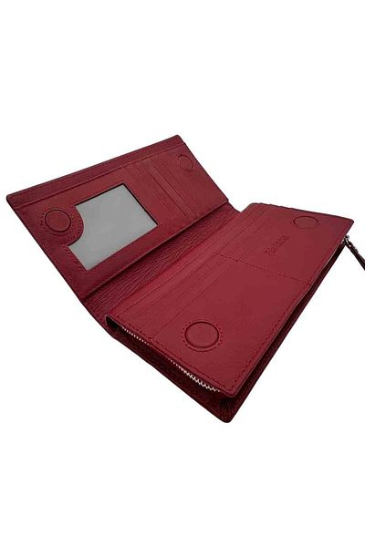 OEM Large Women's Wallet Made of Genuine Leather, Burgundy, 19 x 9.5 x 2.5 cm