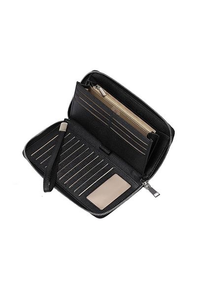 OEM Vaxiuja women's wallet, genuine leather, RFID, black, large, with zipper, 11.5 x 2.5 x 21.5 cm