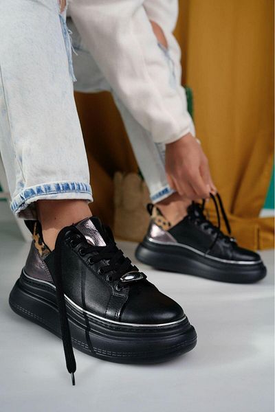 NESSİMO Pantofi sport cu șireturi din piele neagră N260210