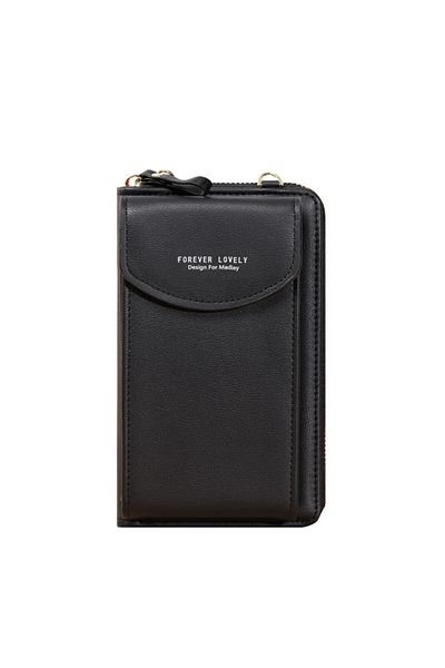 OEM Vaxiuja women's wallet, genuine leather, black, with zipper, 18.5 x 11 x 4 cm, for mobile phone