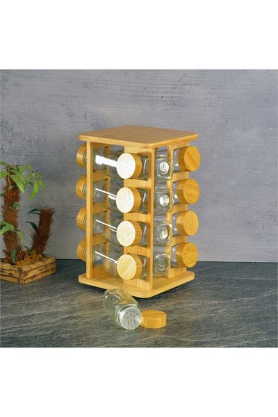 kitchenboost Basic Glass Salt Shaker with Bamboo Stand - 16 Salt Shakers Pepper Shakers Spice Shaker Square 125 Ml.