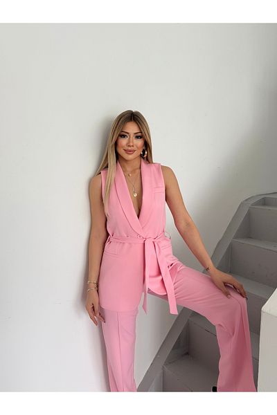 HOEK Women's Pink Belted Vest Pants Suit
