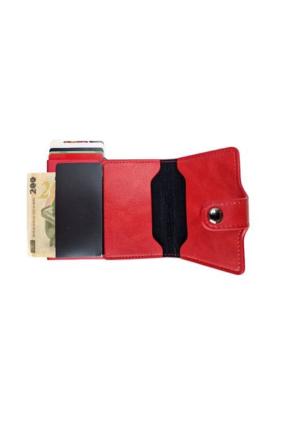 OEM Pop-up Card Wallet, genuine leather, RFID 7 cards, 9 cards total, money holder, red