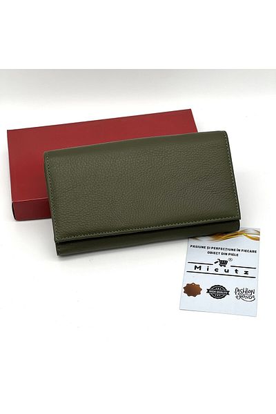 OEM Roberio Pellucci women's wallet, natural leather, slim, elegant, dark green, 18.5x10x3.5 cm