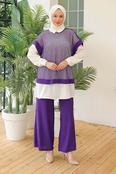 Armine Trend Elastic Waist Trousers Basic Shirt Mesh Triple Set