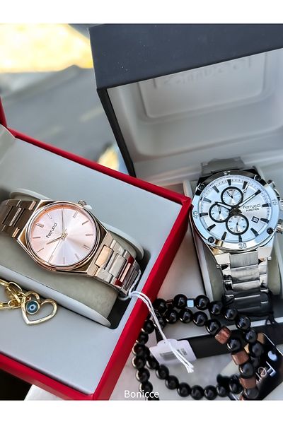 Ferrucci Lover Steel Cord - Couple Wristwatch and Bracelet with Rosary Gift