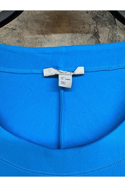 Yuksektopuklarboutique C.S Mavi Bisiklet Yaka Mavi Elbise