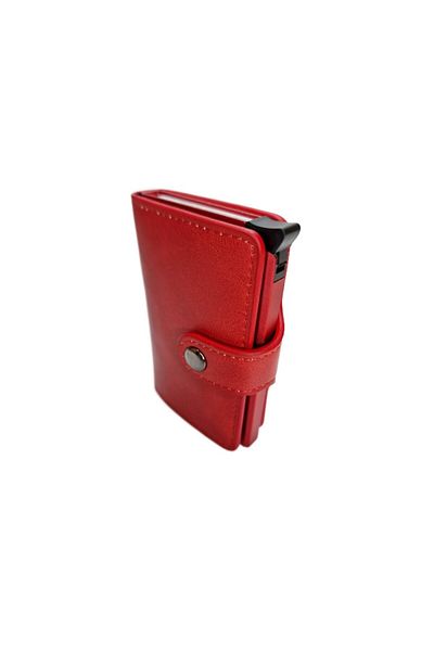 OEM Pop-up Card Wallet, genuine leather, RFID 7 cards, 9 cards total, money holder, red